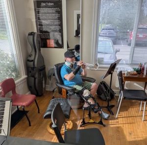 SD playing trumpet just shortly after his motorcycle accident